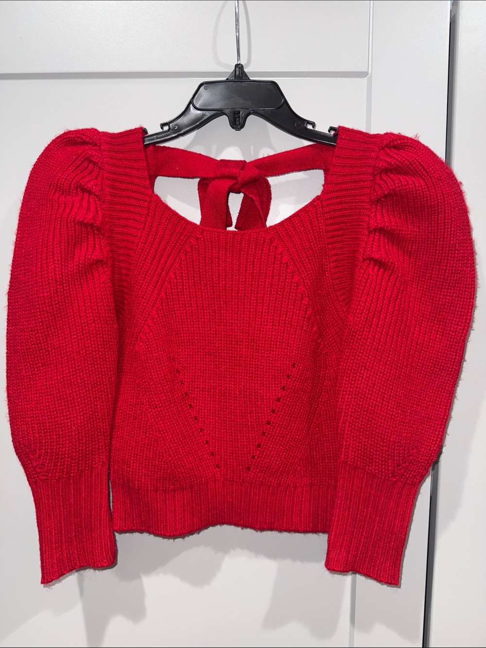 GB girls Red Puff-Sleeve Knit Sweater with Back Tie